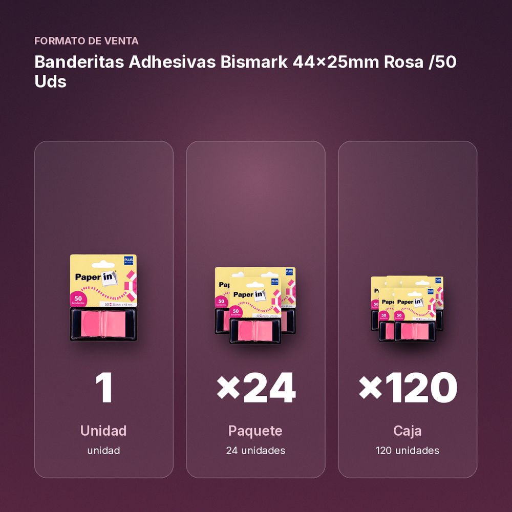 BANDERITAS ADHESIVAS BISMARK 44X25MM ROSA /50 UDS - formato de venta: paquete de 24, caja de 120