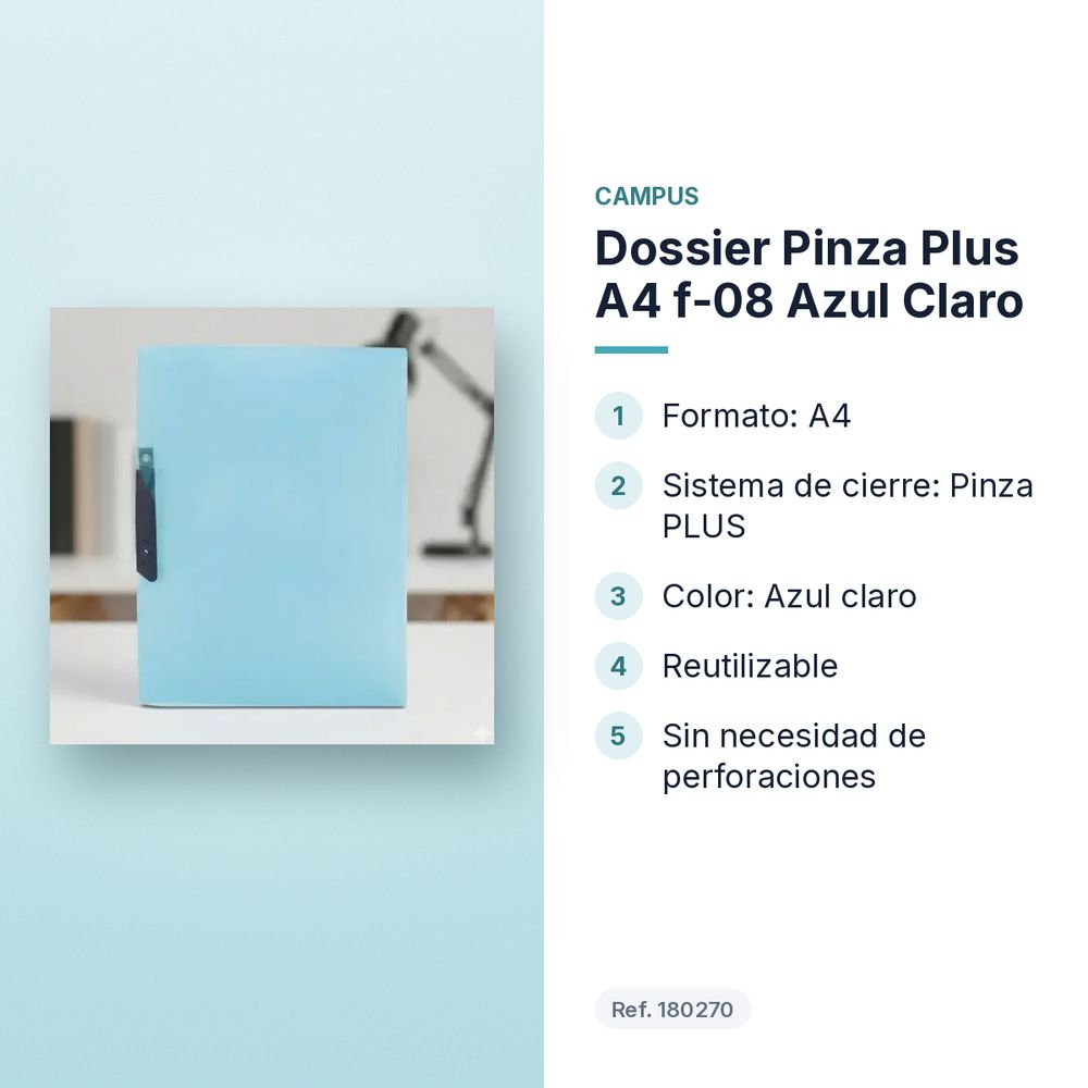 DOSSIER PINZA PLUS A4 F-08 AZUL CLARO - características principales