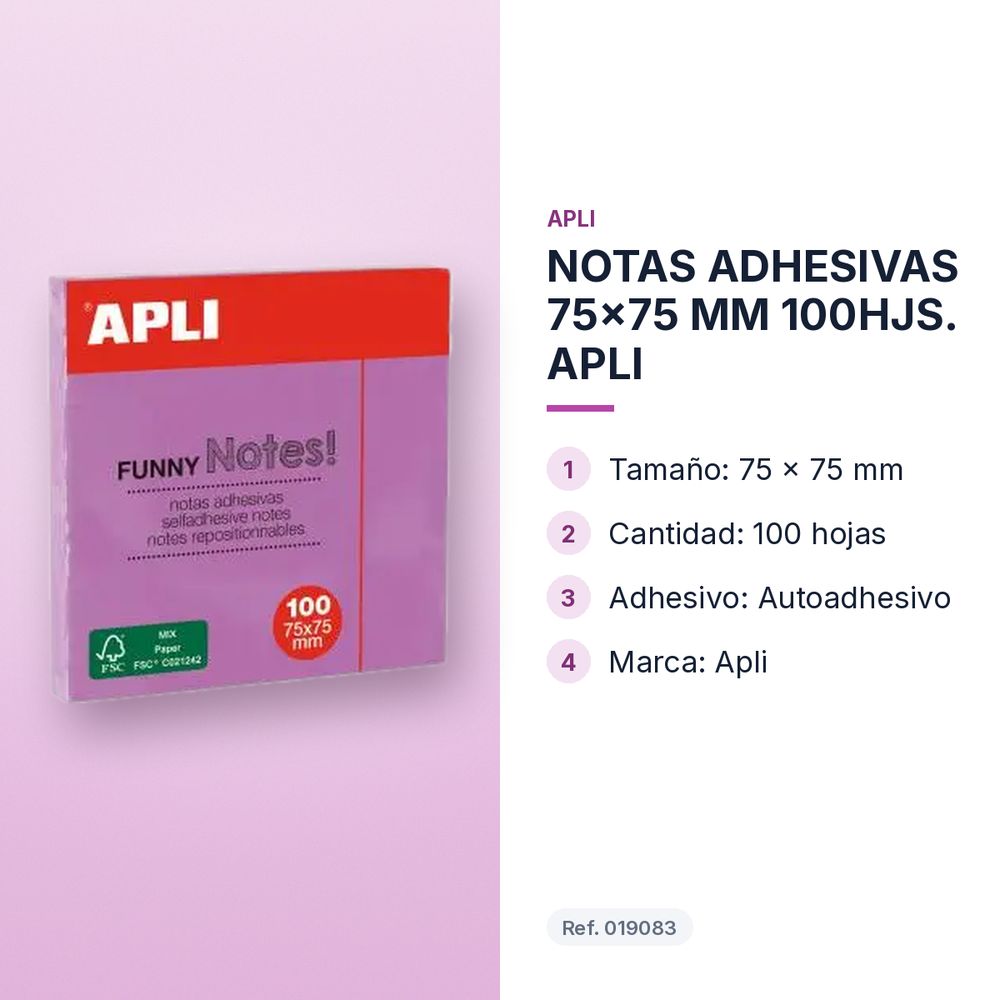 NOTAS ADHESIVAS 75x75 MM 100HJS. APLI - características principales