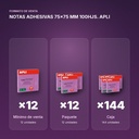 NOTAS ADHESIVAS 75x75 MM 100HJS. APLI - formato de venta: paquete de 12, caja de 144, palé de 10080