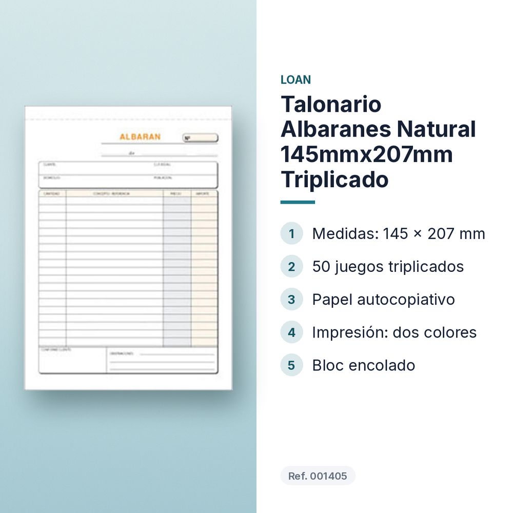 TALONARIO ALBARANES NATURAL 145MMX207MM TRIPLICADO  - características principales