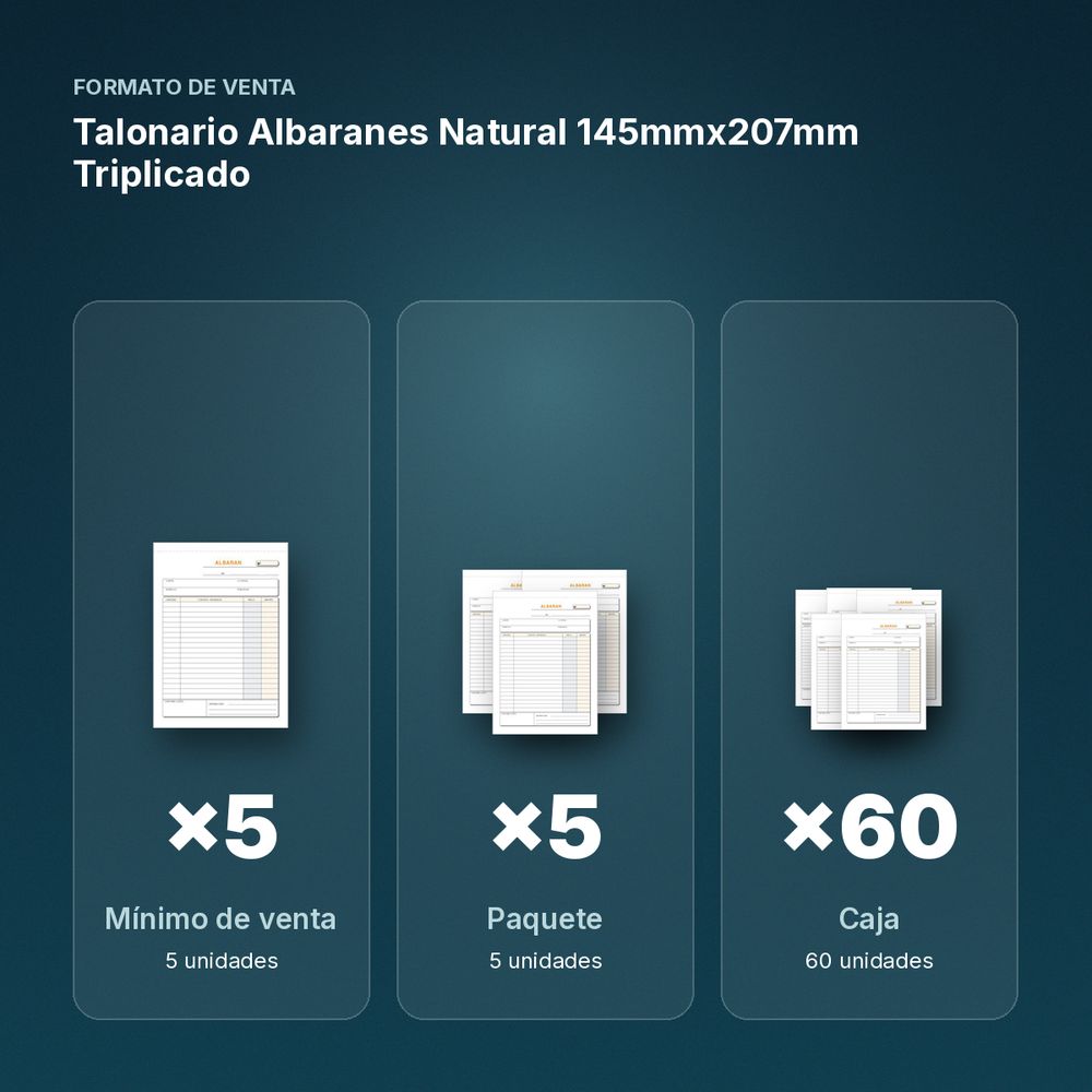 TALONARIO ALBARANES NATURAL 145MMX207MM TRIPLICADO  - formato de venta: paquete de 5, caja de 60