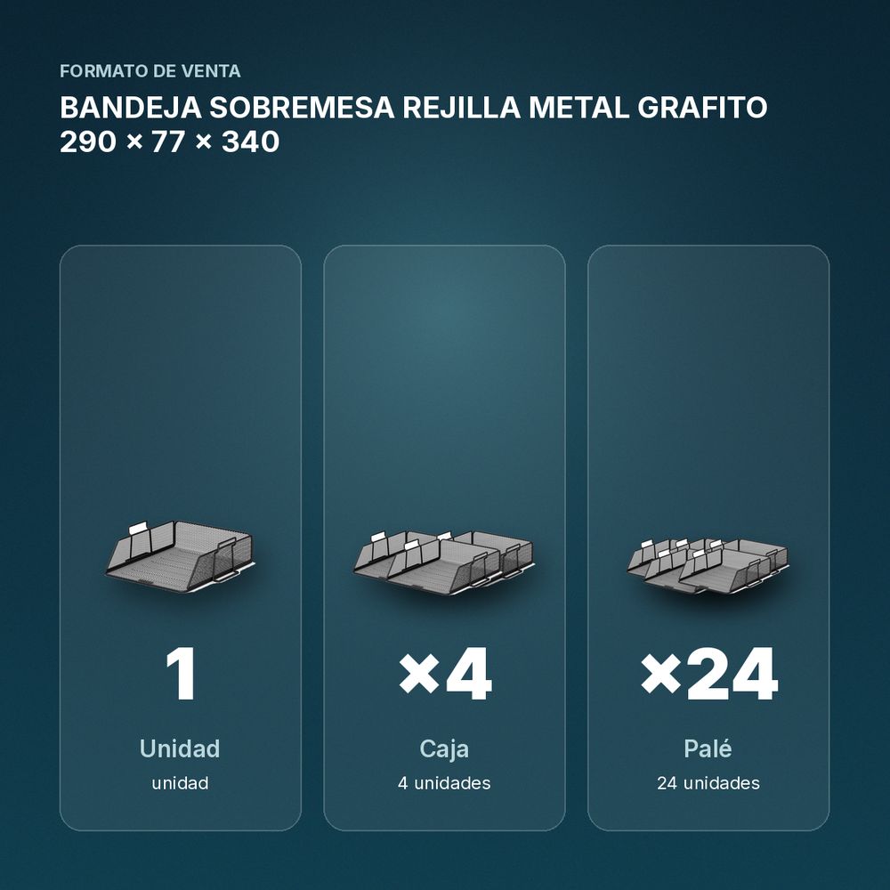 BANDEJA SOBREMESA REJILLA METAL GRAFITO 290 x 77 x 340 - formato de venta: caja de 4, palé de 24