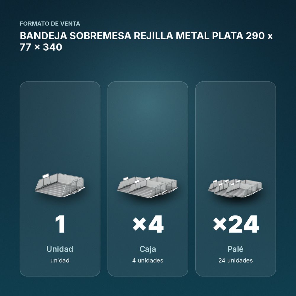 BANDEJA SOBREMESA REJILLA METAL PLATA 290 x 77 x 340 - formato de venta: caja de 4, palé de 24