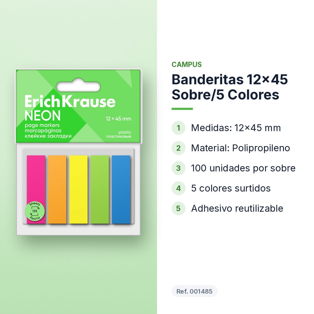 BANDERITAS 12X45 SOBRE/5 COLORES - características principales