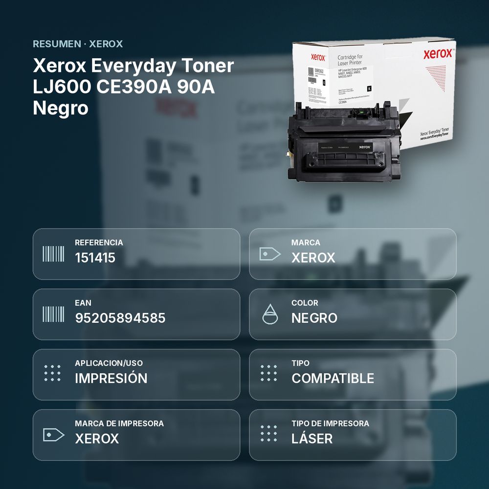 XEROX EVERYDAY TONER LJ600 CE390A 90A NEGRO - resumen de atributos