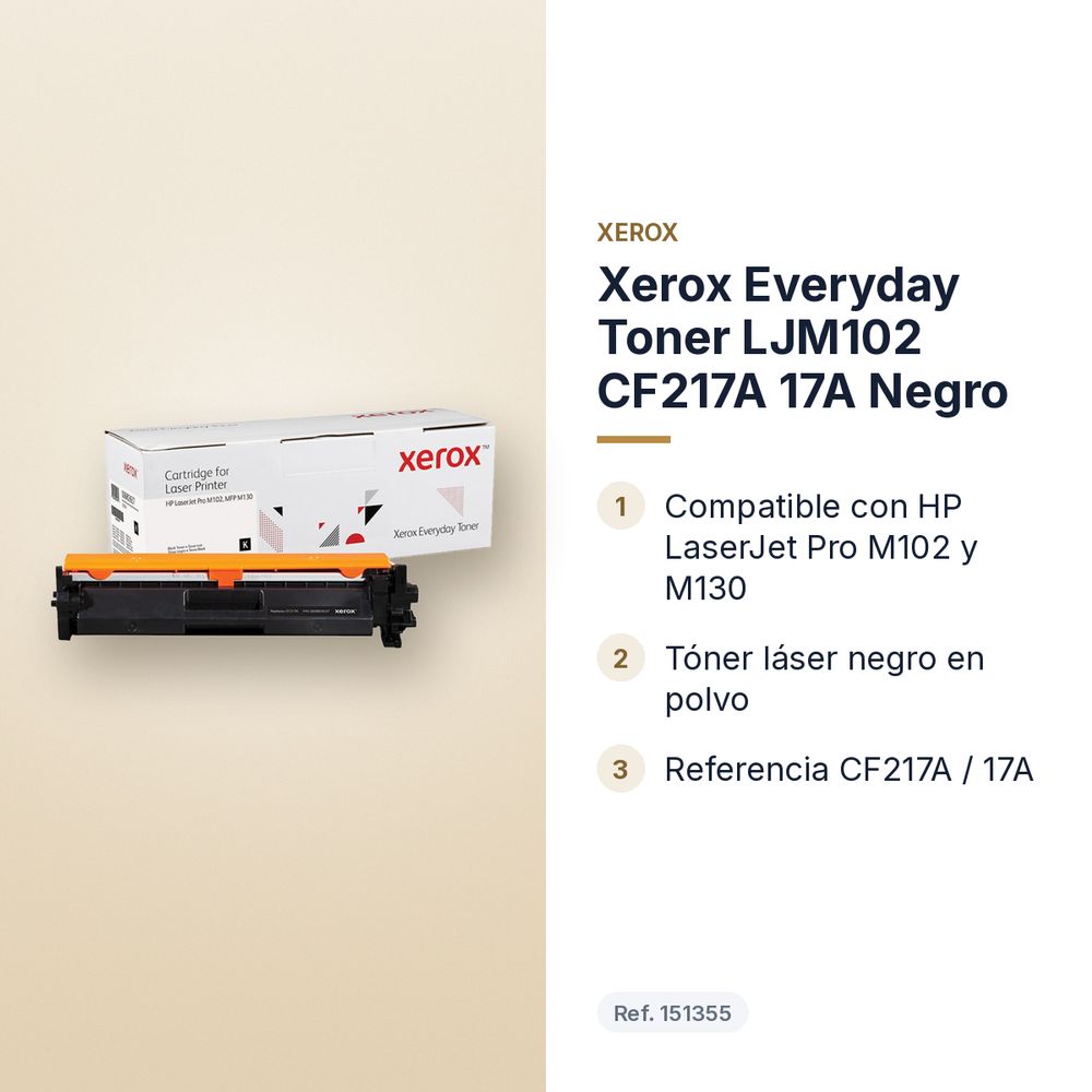 XEROX EVERYDAY TONER LJM102 CF217A 17A NEGRO - características principales