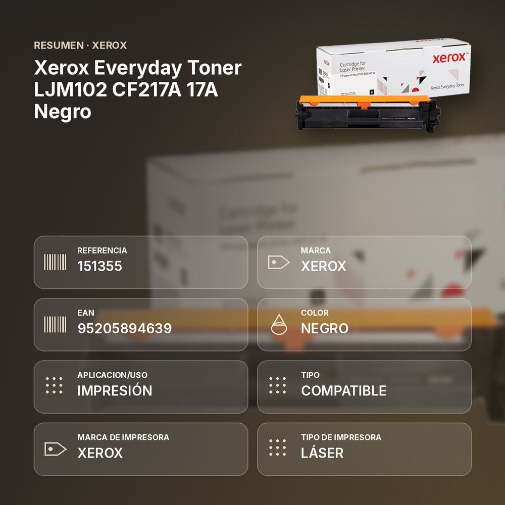 XEROX EVERYDAY TONER LJM102 CF217A 17A NEGRO - resumen de atributos