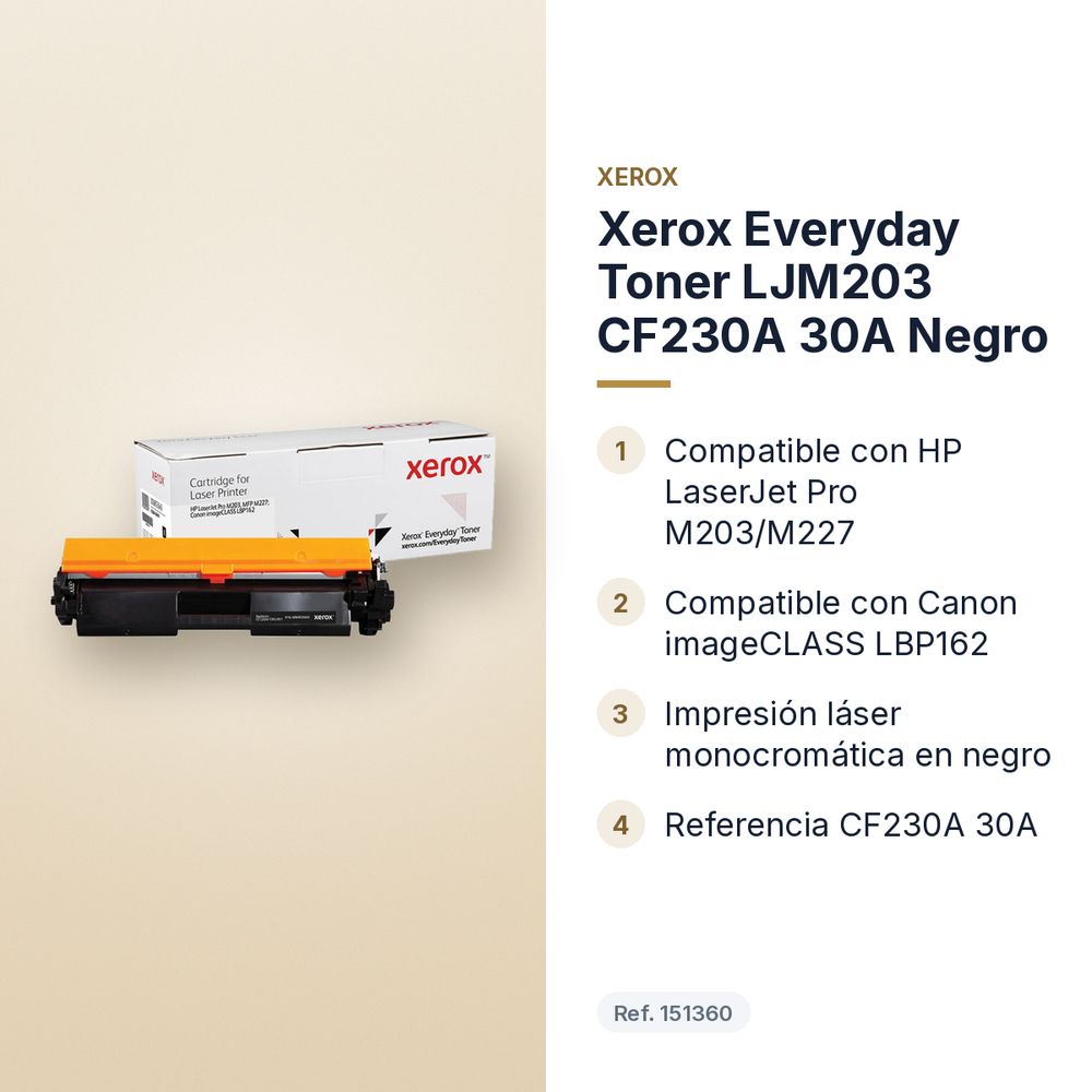 XEROX EVERYDAY TONER LJM203 CF230A 30A NEGRO - características principales