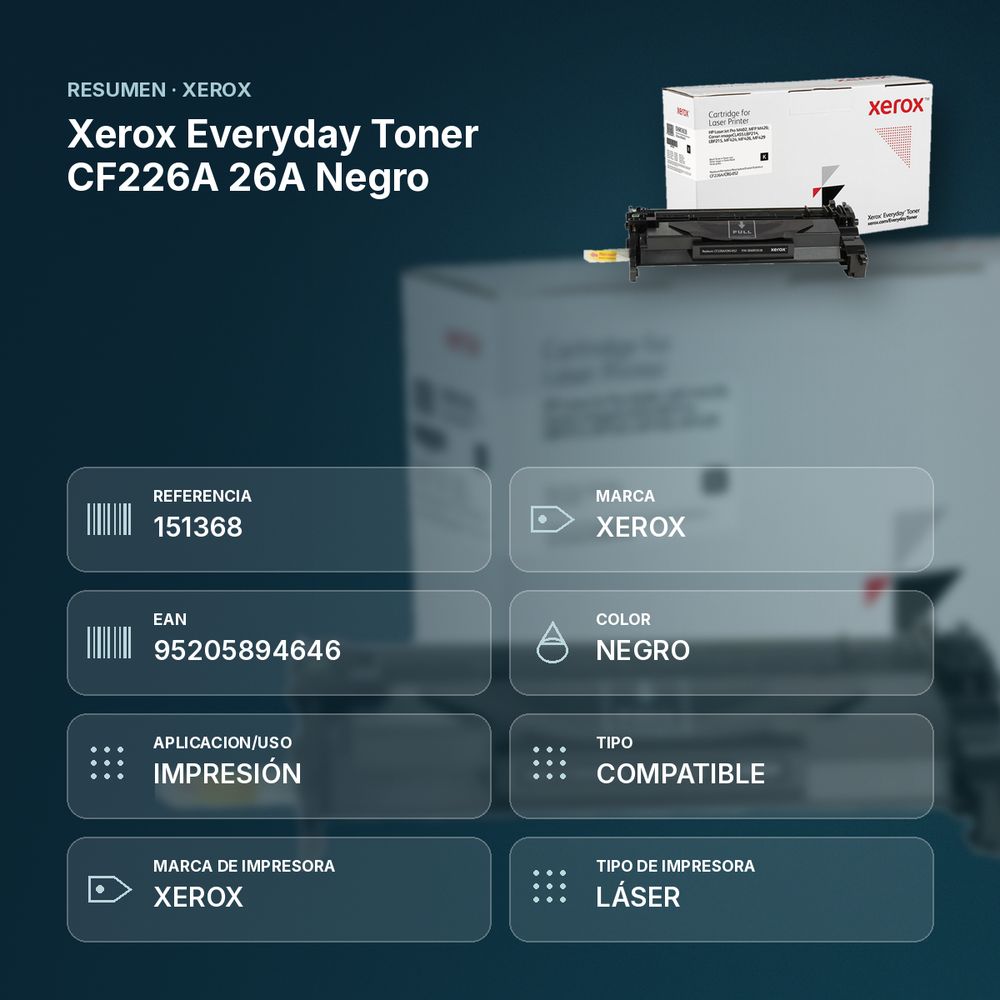 XEROX EVERYDAY TONER CF226A 26A NEGRO - resumen de atributos