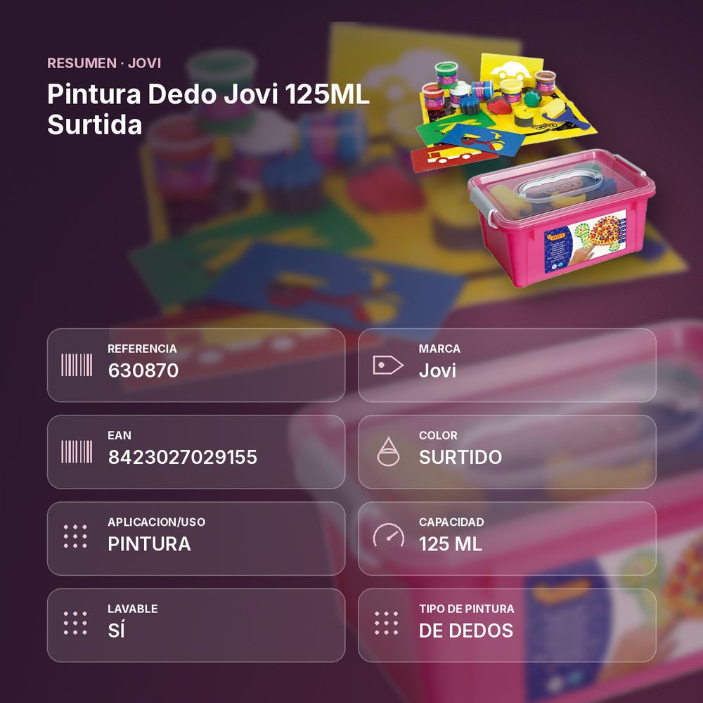 PINTURA DEDO JOVI 125ML SURTIDA - resumen de atributos