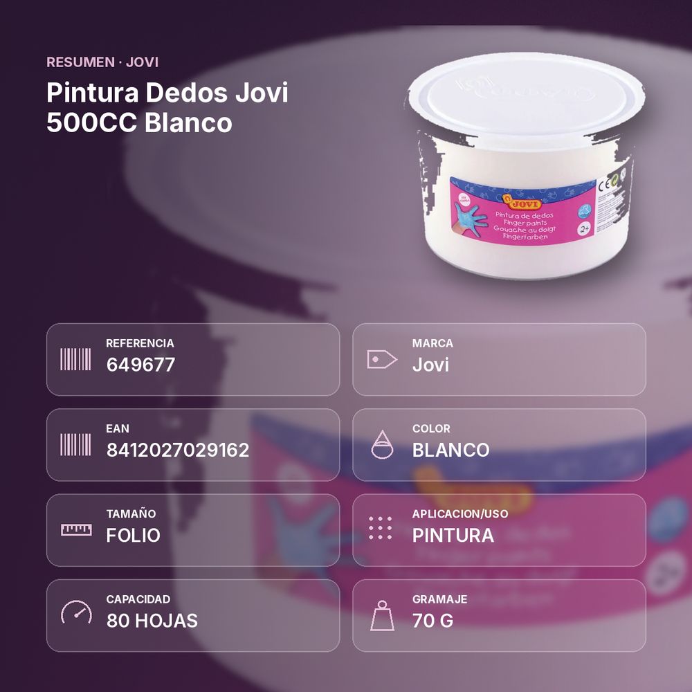 PINTURA DEDOS JOVI 500CC BLANCO - resumen de atributos