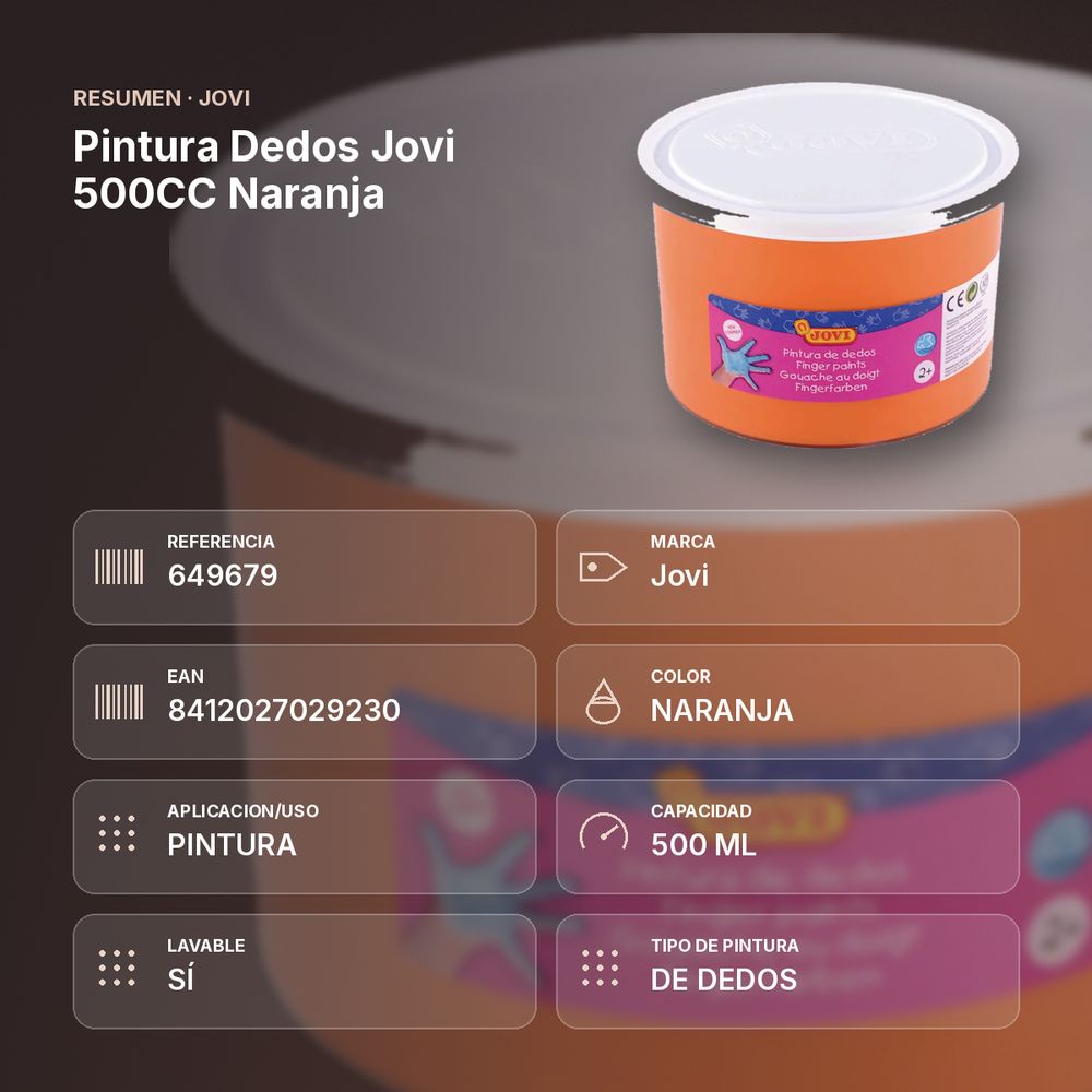 PINTURA DEDOS JOVI 500CC NARANJA - resumen de atributos