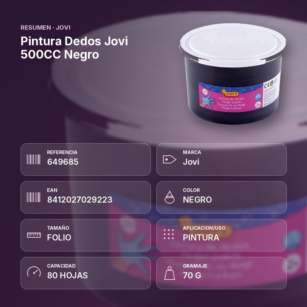 PINTURA DEDOS JOVI 500CC NEGRO - resumen de atributos