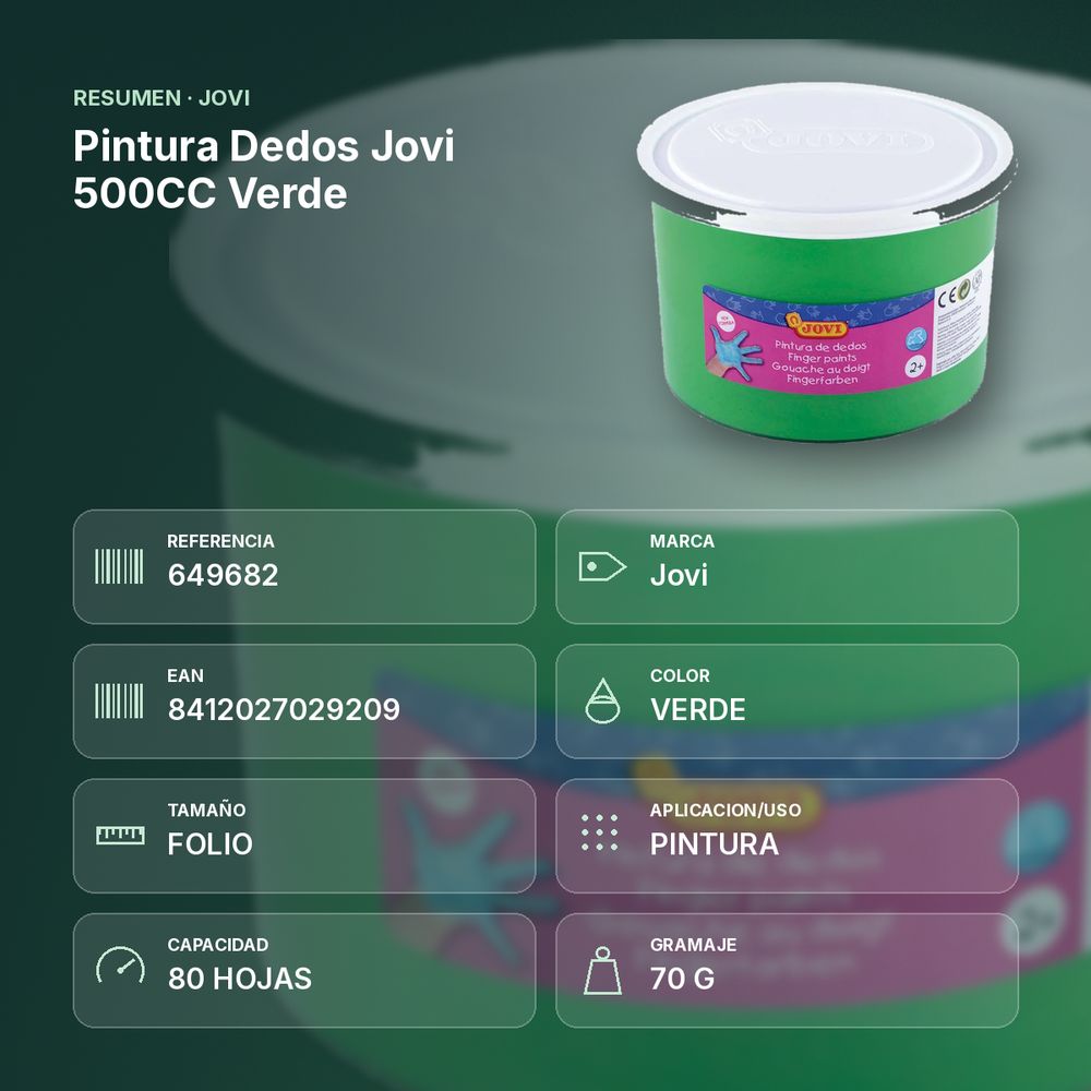 PINTURA DEDOS JOVI 500CC VERDE - resumen de atributos