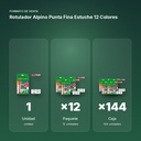 ROTULADOR ALPINO PUNTA FINA ESTUCHE 12 COLORES - formato de venta: paquete de 12, caja de 144
