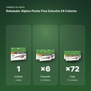 ROTULADOR ALPINO PUNTA FINA ESTUCHE 24 COLORES - formato de venta: paquete de 6, caja de 72
