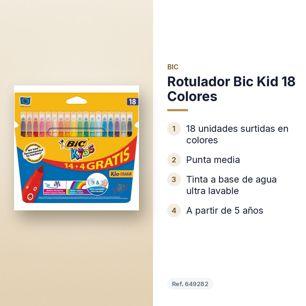 ROTULADOR BIC KID 18 COLORES - características principales
