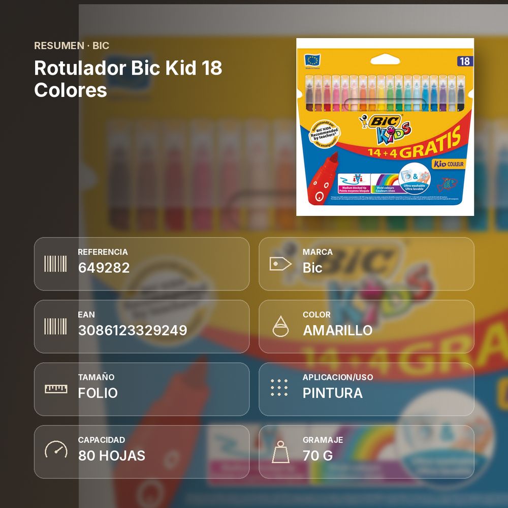ROTULADOR BIC KID 18 COLORES - resumen de atributos