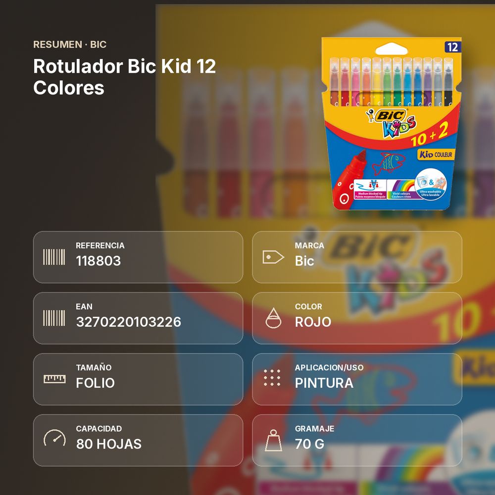 ROTULADOR BIC KID 12 COLORES - resumen de atributos