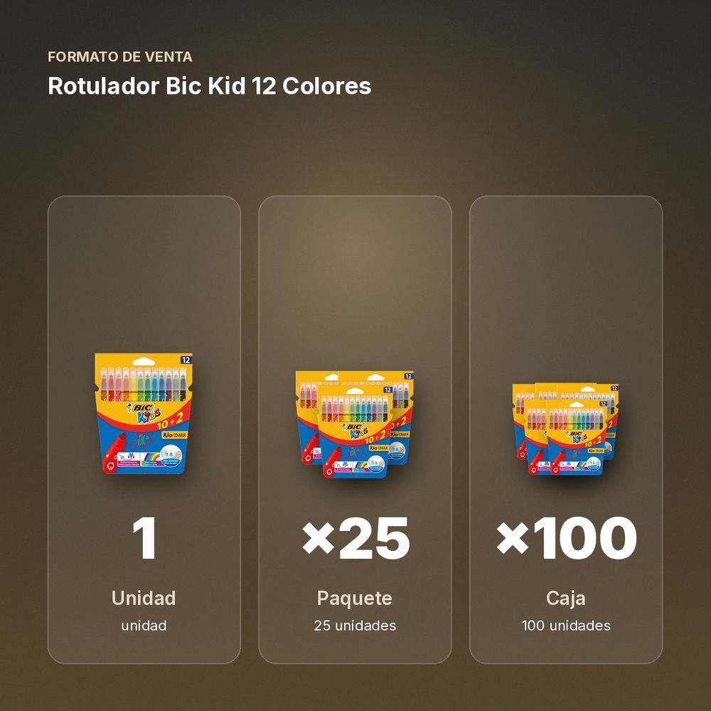 ROTULADOR BIC KID 12 COLORES - formato de venta: paquete de 25, caja de 100