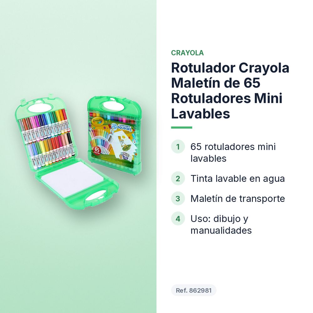 ROTULADOR CRAYOLA MALETÍN DE 65 ROTULADORES MINI LAVABLES - características principales