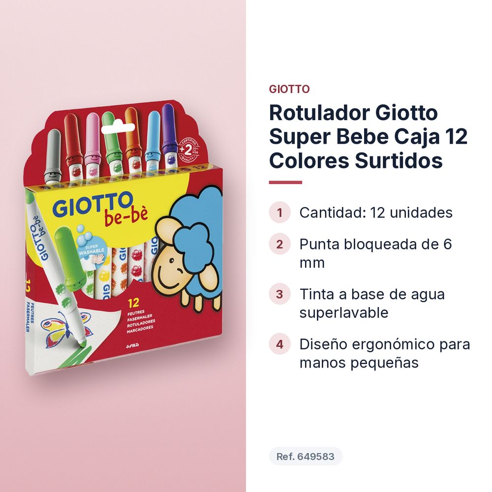 ROTULADOR GIOTTO SUPER BEBE CAJA 12 COLORES SURTIDOS - características principales