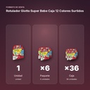 ROTULADOR GIOTTO SUPER BEBE CAJA 12 COLORES SURTIDOS - formato de venta: paquete de 6, caja de 36
