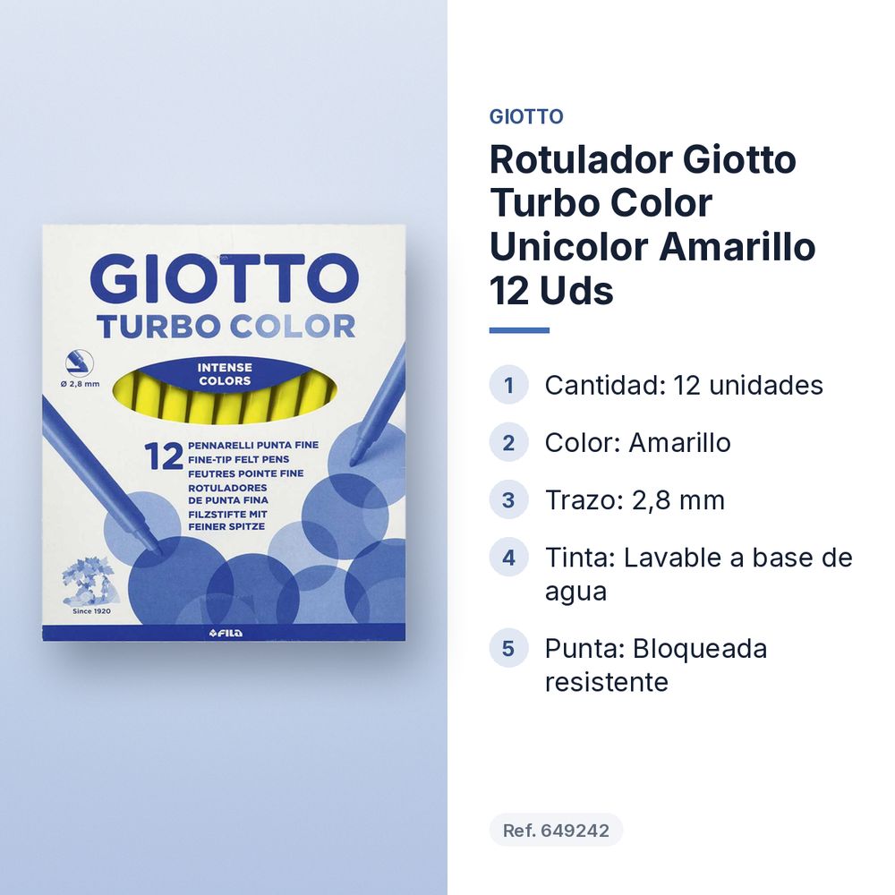 ROTULADOR GIOTTO TURBO COLOR UNICOLOR AMARILLO 12 UDS  - características principales