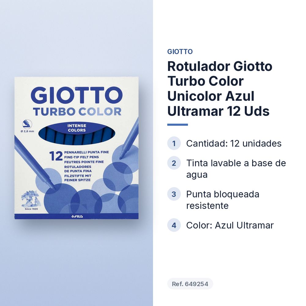 ROTULADOR GIOTTO TURBO COLOR UNICOLOR AZUL ULTRAMAR 12 UDS  - características principales