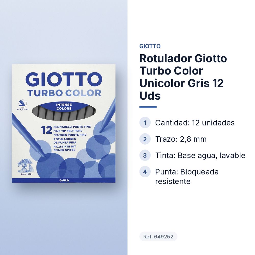 ROTULADOR GIOTTO TURBO COLOR UNICOLOR GRIS 12 UDS  - características principales