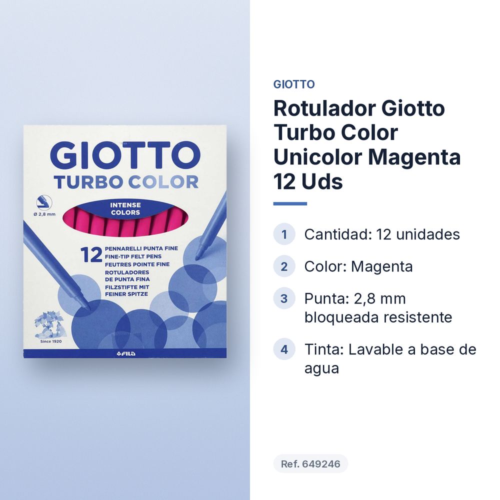 ROTULADOR GIOTTO TURBO COLOR UNICOLOR MAGENTA 12 UDS  - características principales