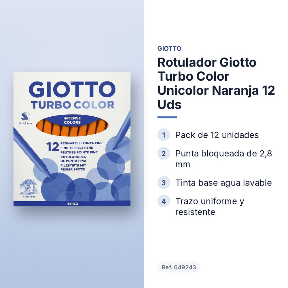 ROTULADOR GIOTTO TURBO COLOR UNICOLOR NARANJA 12 UDS  - características principales