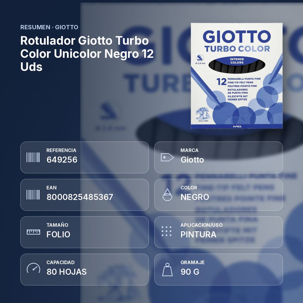 ROTULADOR GIOTTO TURBO COLOR UNICOLOR NEGRO 12 UDS  - resumen de atributos