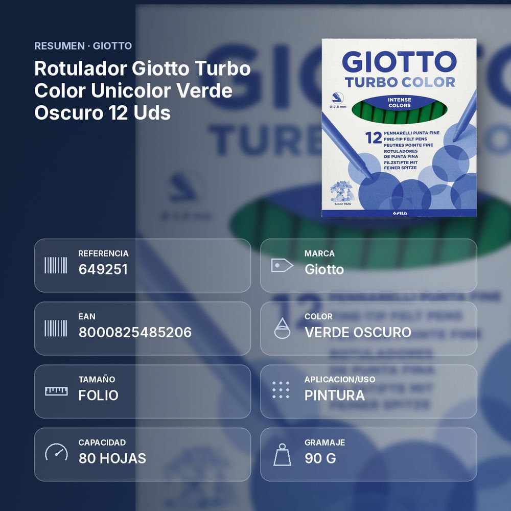ROTULADOR GIOTTO TURBO COLOR UNICOLOR VERDE OSCURO 12 UDS  - resumen de atributos