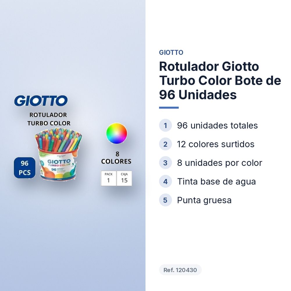 ROTULADOR GIOTTO TURBO COLOR BOTE DE 96 UNIDADES - características principales