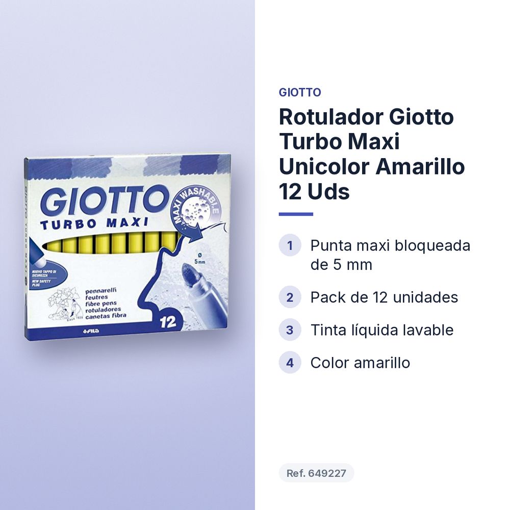 ROTULADOR GIOTTO TURBO MAXI UNICOLOR AMARILLO 12 UDS - características principales