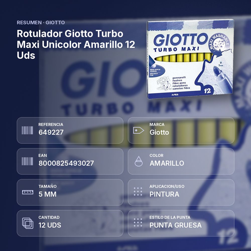 ROTULADOR GIOTTO TURBO MAXI UNICOLOR AMARILLO 12 UDS - resumen de atributos