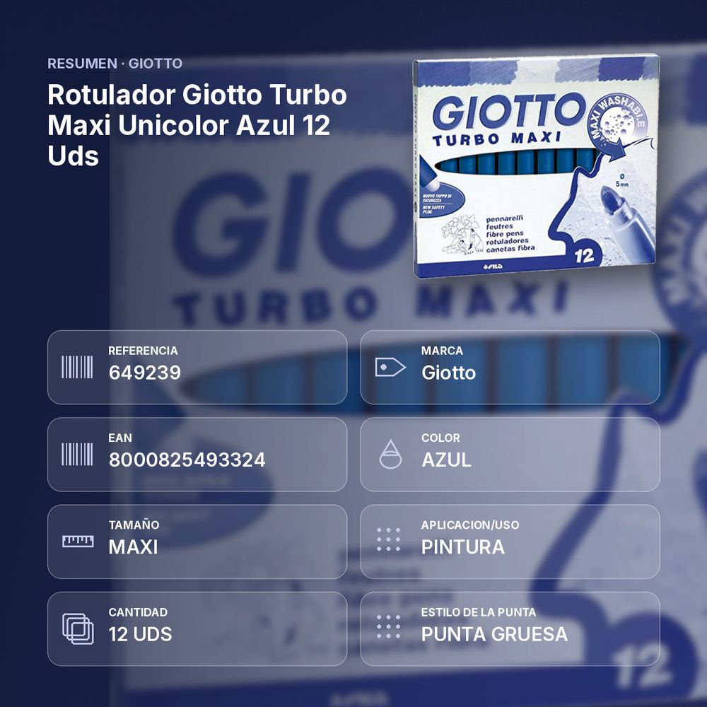ROTULADOR GIOTTO TURBO MAXI UNICOLOR AZUL 12 UDS - resumen de atributos