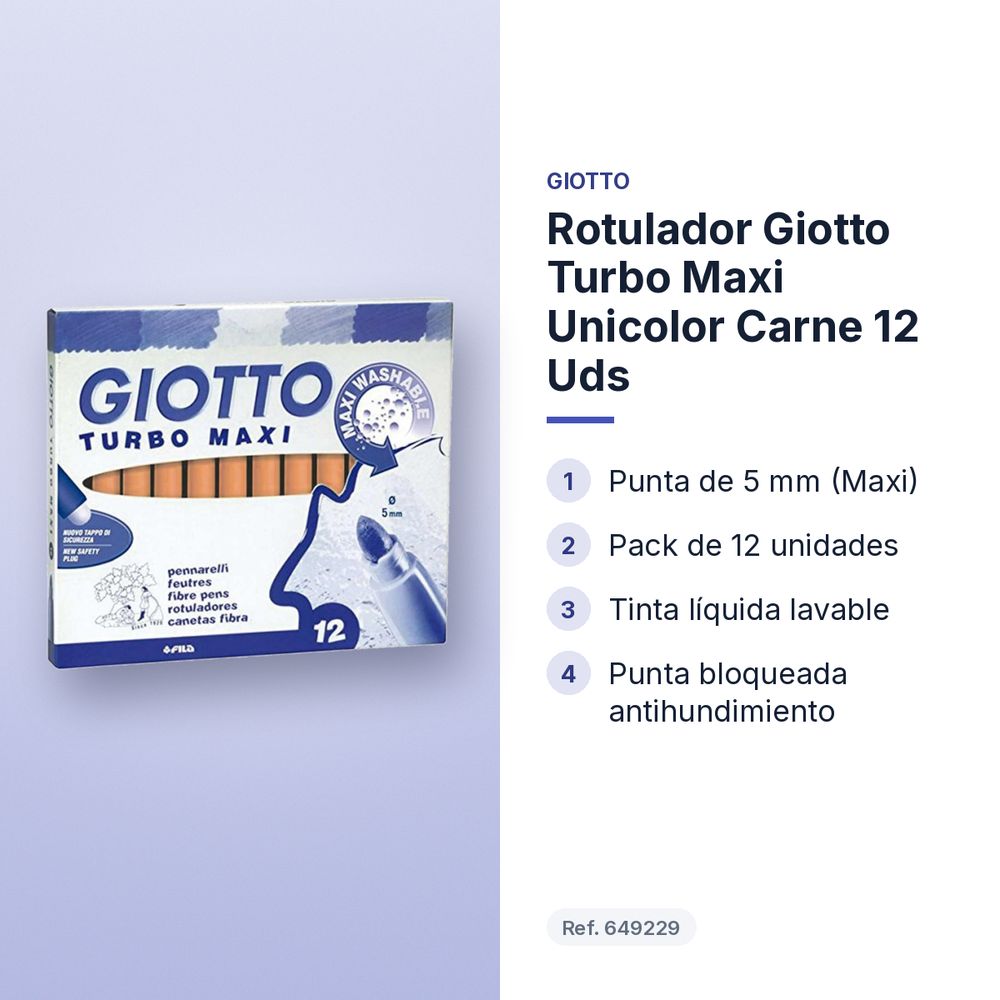 ROTULADOR GIOTTO TURBO MAXI UNICOLOR CARNE 12 UDS - características principales