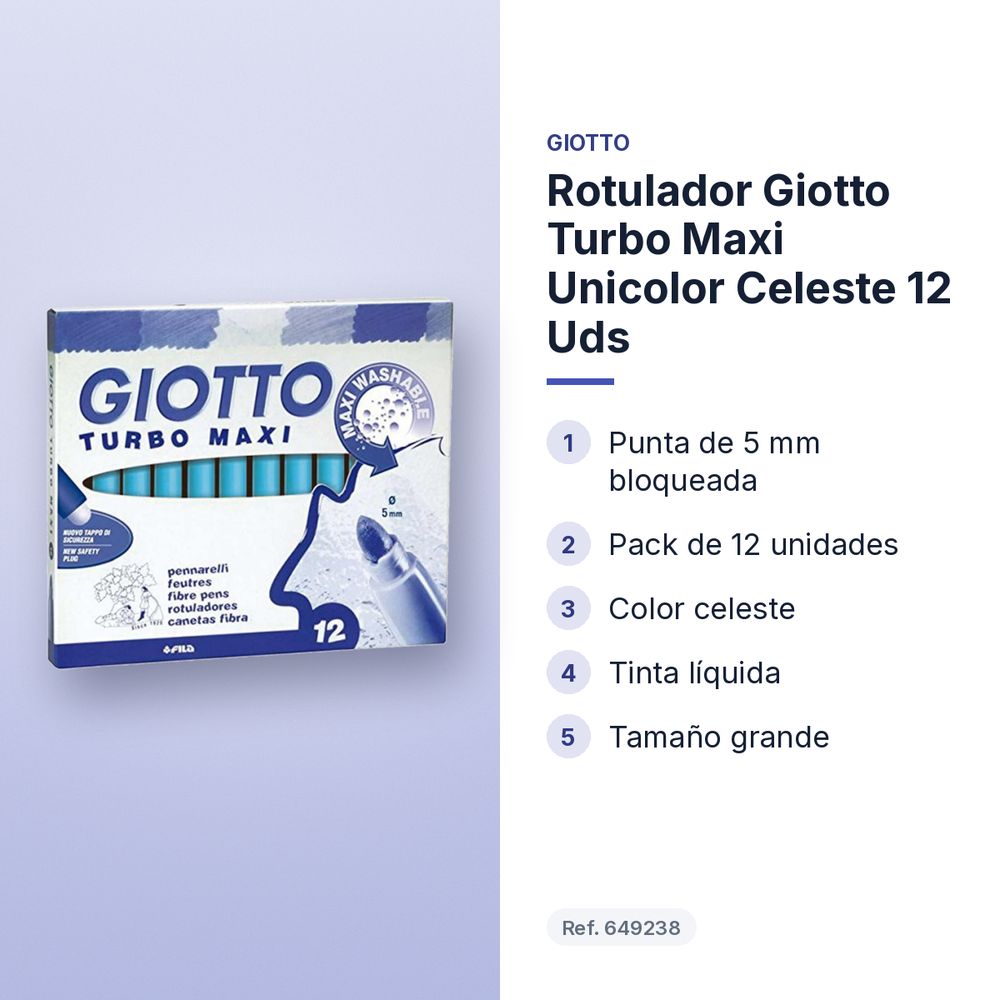 ROTULADOR GIOTTO TURBO MAXI UNICOLOR CELESTE 12 UDS - características principales