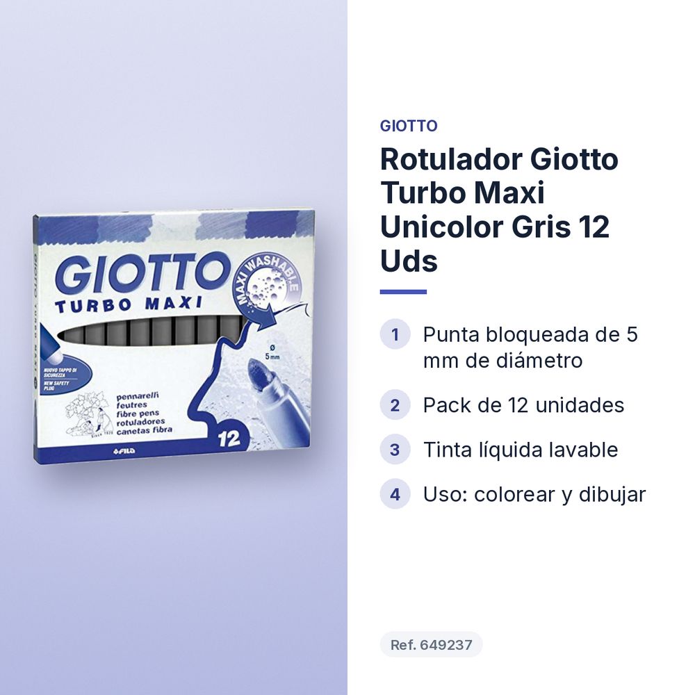 ROTULADOR GIOTTO TURBO MAXI UNICOLOR GRIS 12 UDS - características principales