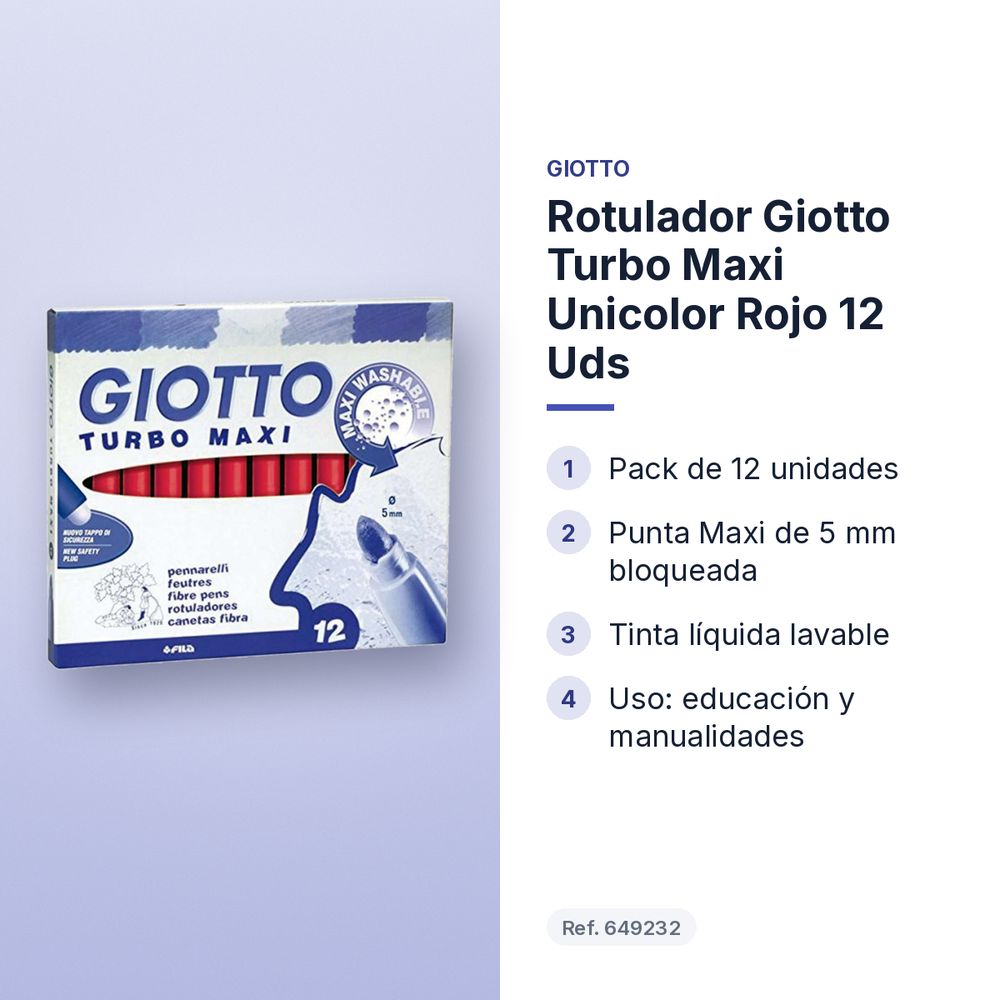 ROTULADOR GIOTTO TURBO MAXI UNICOLOR ROJO 12 UDS - características principales