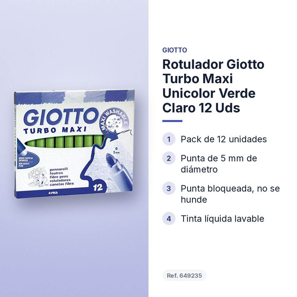 ROTULADOR GIOTTO TURBO MAXI UNICOLOR VERDE CLARO 12 UDS - características principales