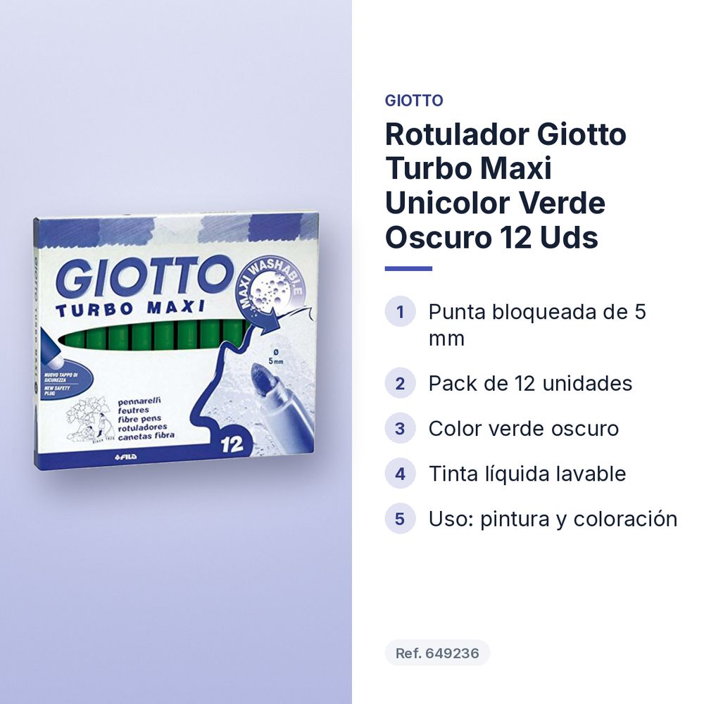 ROTULADOR GIOTTO TURBO MAXI UNICOLOR VERDE OSCURO 12 UDS - características principales