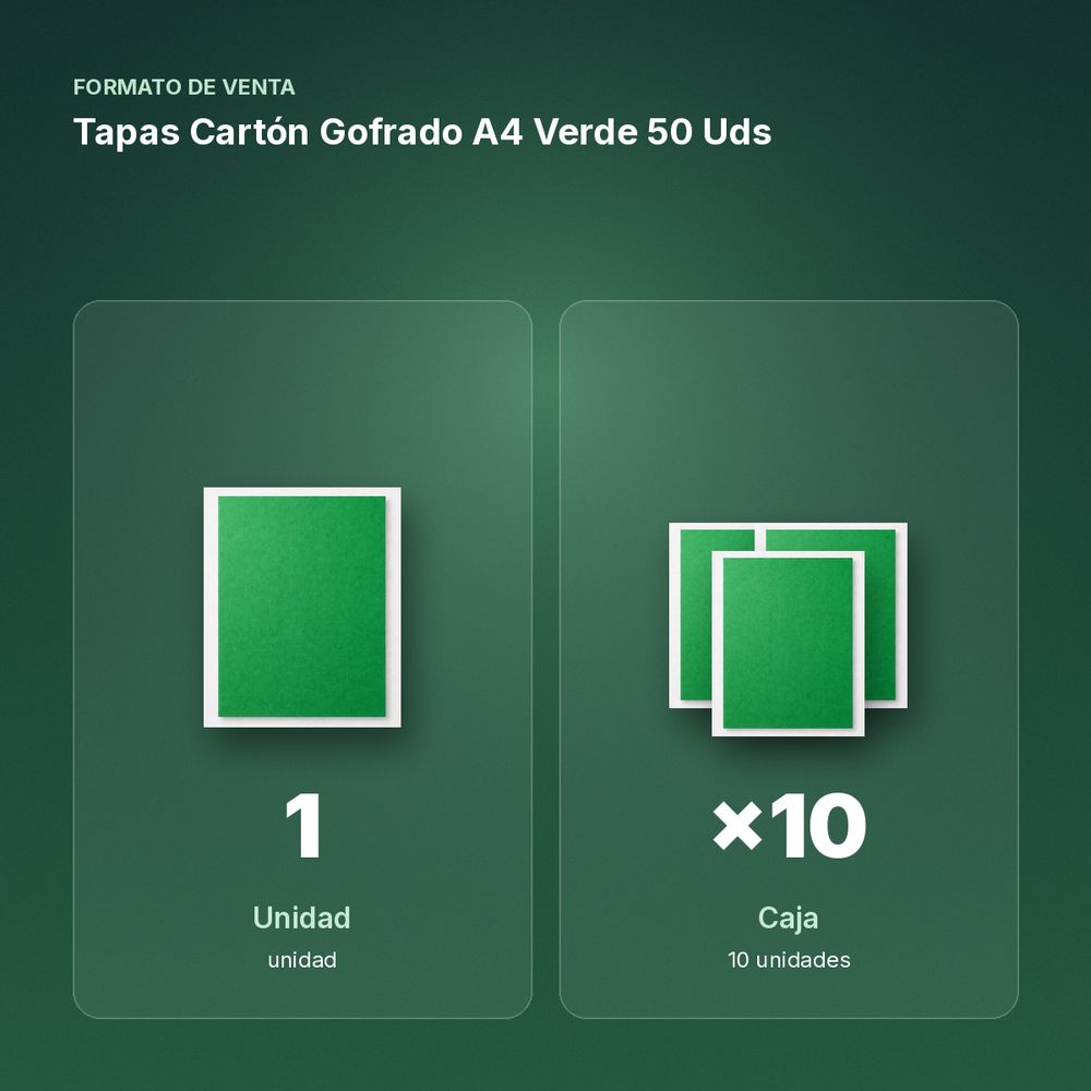TAPAS CARTÓN GOFRADO A4 VERDE 50 UDS - formato de venta: caja de 10