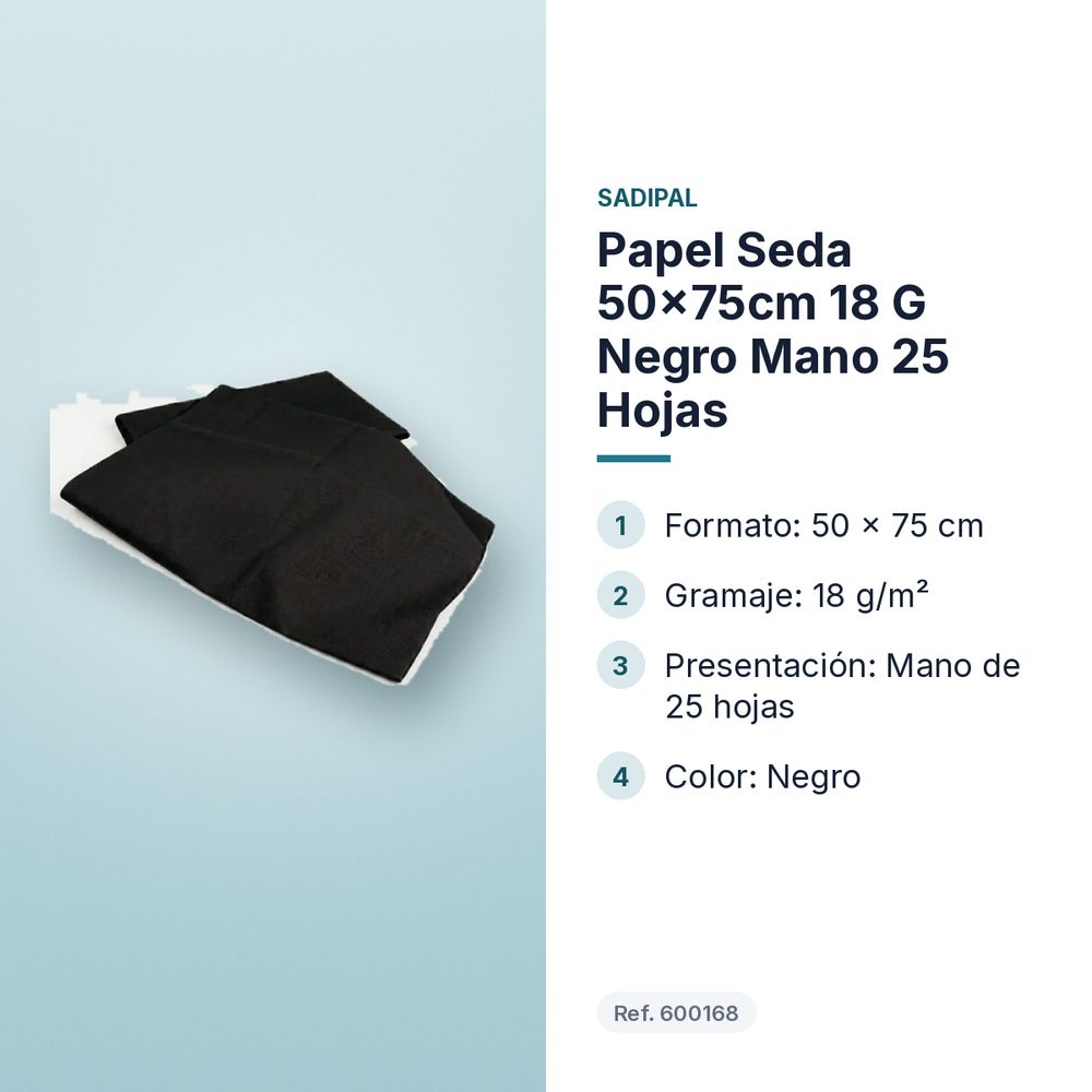 PAPEL SEDA 50×75CM 18 G NEGRO MANO 25 HOJAS - características principales