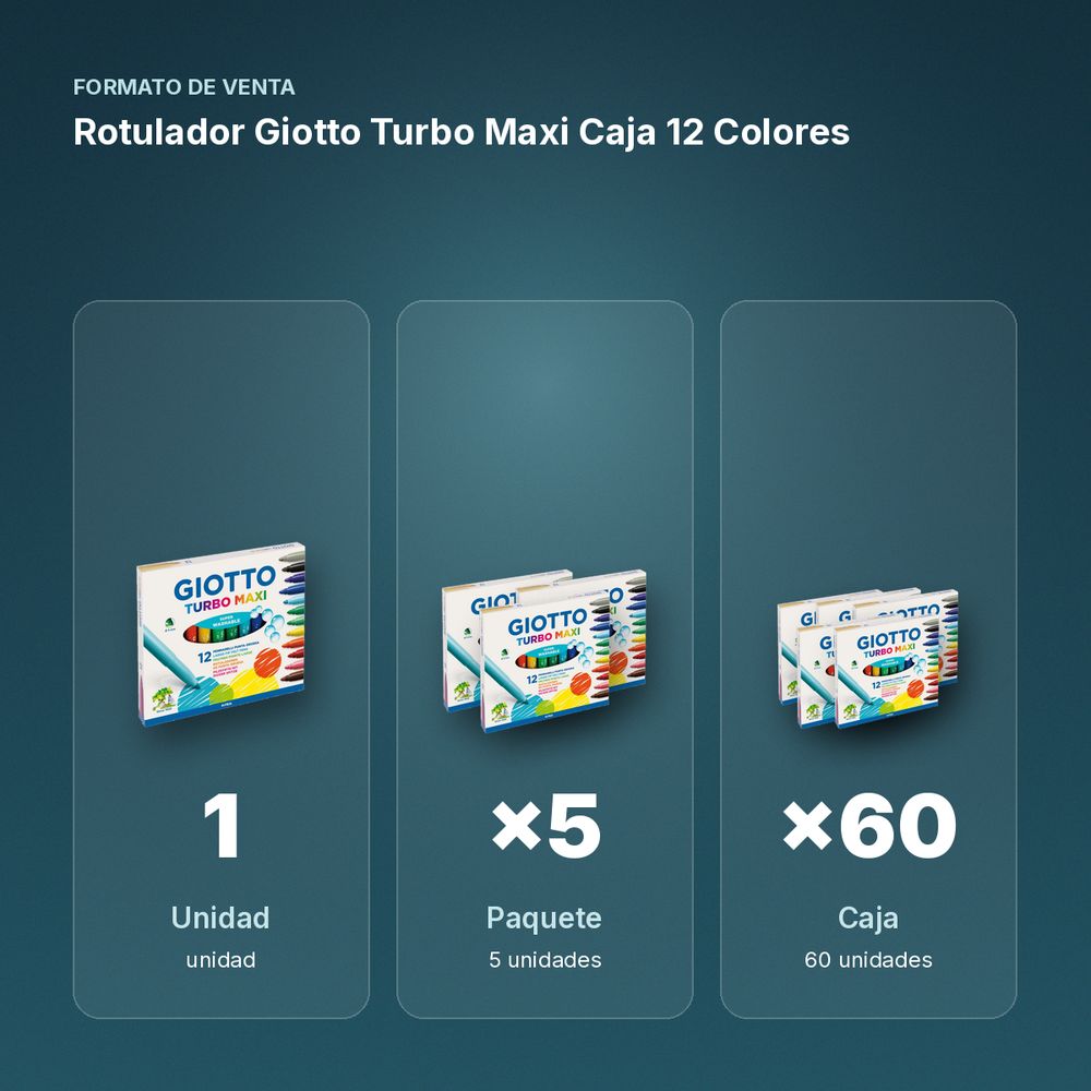 ROTULADOR GIOTTO TURBO MAXI CAJA 12 COLORES - formato de venta: paquete de 5, caja de 60
