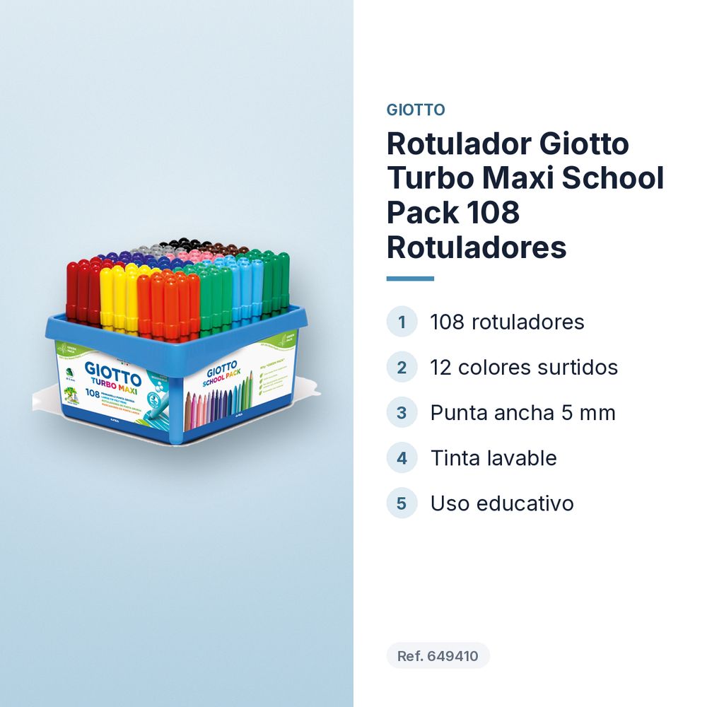ROTULADOR GIOTTO TURBO MAXI SCHOOL PACK 108 ROTULADORES - características principales