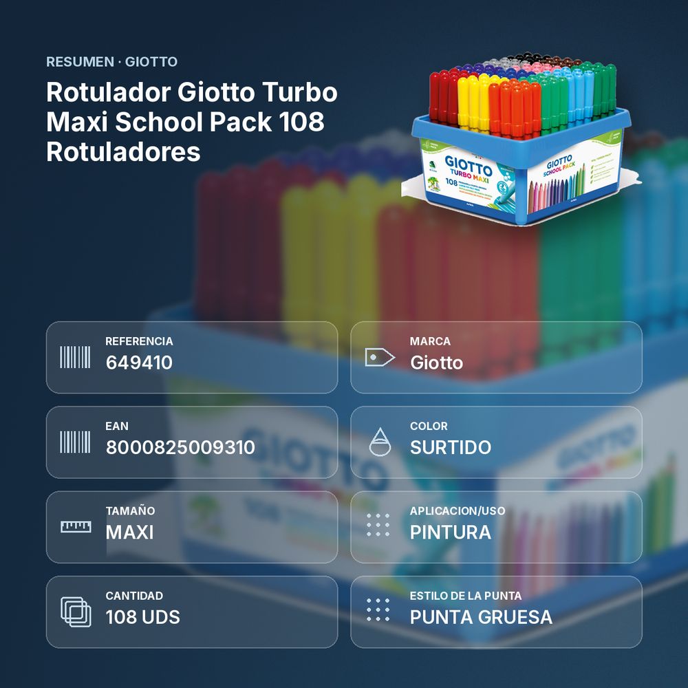 ROTULADOR GIOTTO TURBO MAXI SCHOOL PACK 108 ROTULADORES - resumen de atributos